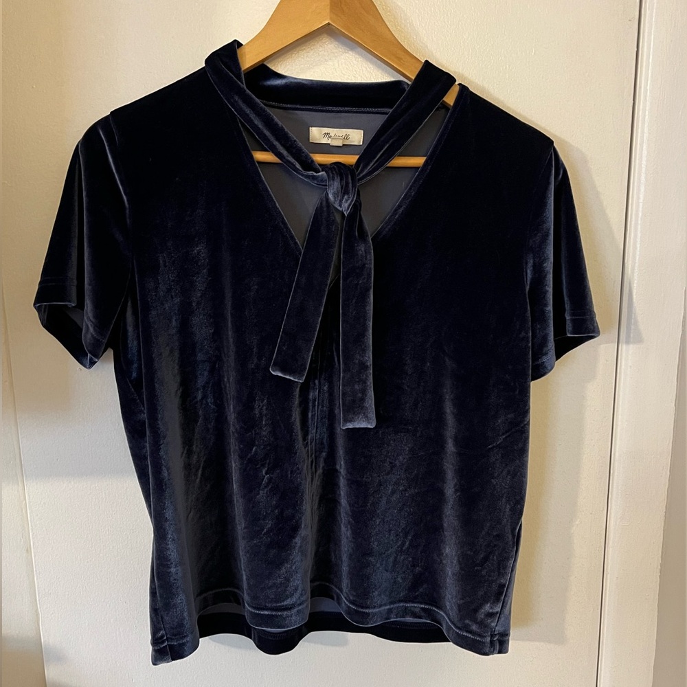 Madewell Velvet Tie-Neck Top - Size Medium